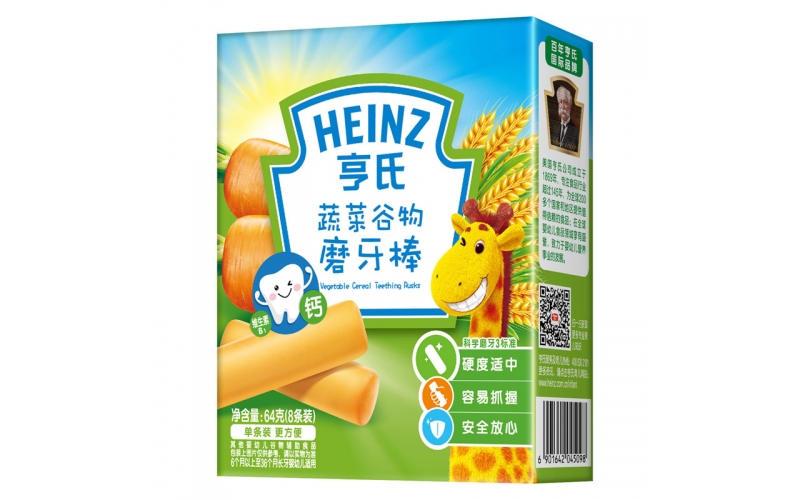 亨氏 (Heinz) 1段 嬰幼兒輔食 蔬菜 寶寶零食磨牙棒64g(輔食添加初期-36個(gè)月適用)