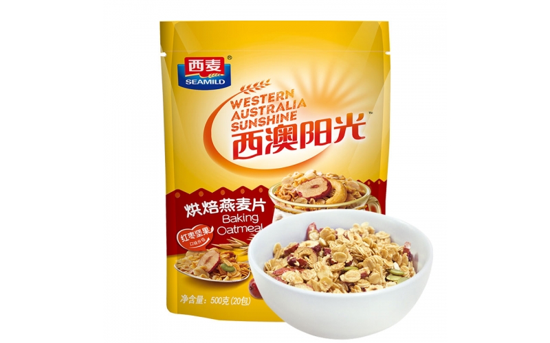 西麥 燕麥片 西澳陽光 營養(yǎng)早餐食品 酸奶好搭檔 即食 冷沖紅棗堅果烘焙干脆麥片500g （25-20小袋）獨立包裝